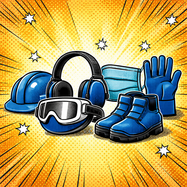 Kleidungsstücke für Arbeitsschutz - Comic Zeichnung