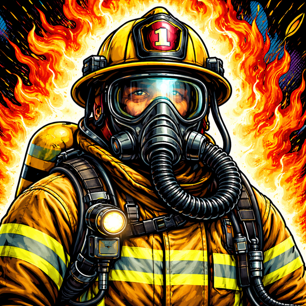 Ein Feuerwehrmann mit Atemschutz - Comic Zeichnung