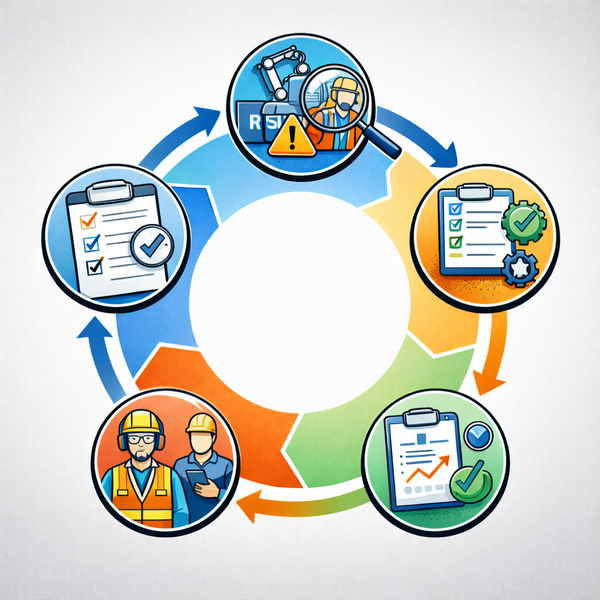 Kreislauf Gefährdungsbeurteilung - Comic Zeichnung