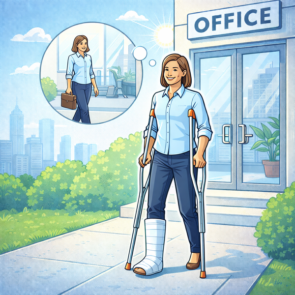 Eine Person mit Krücken - Comic Zeichnung